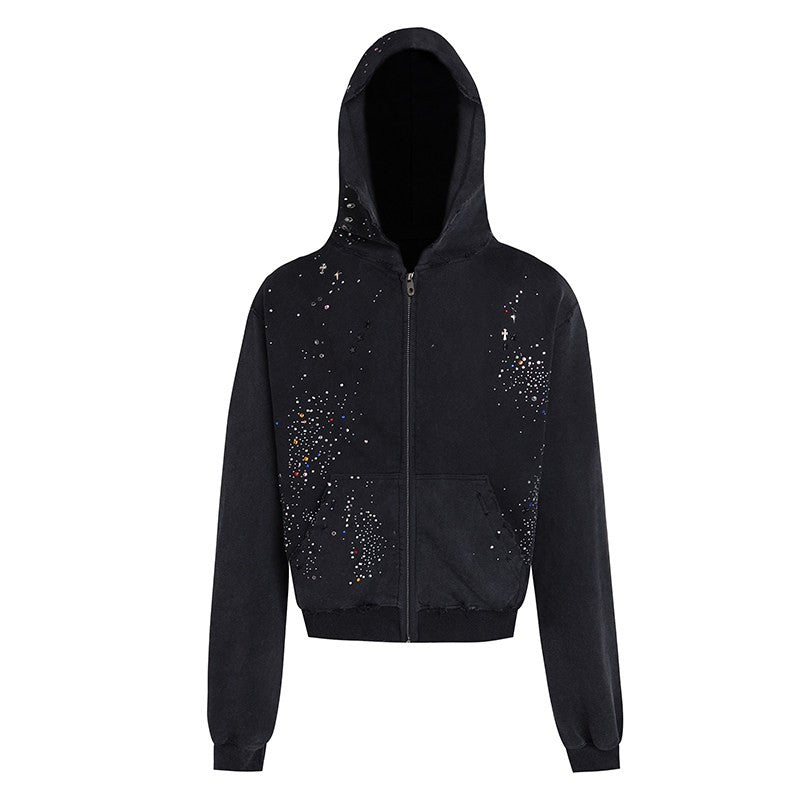 Rhinestone Washed Distressed Sweatshirt