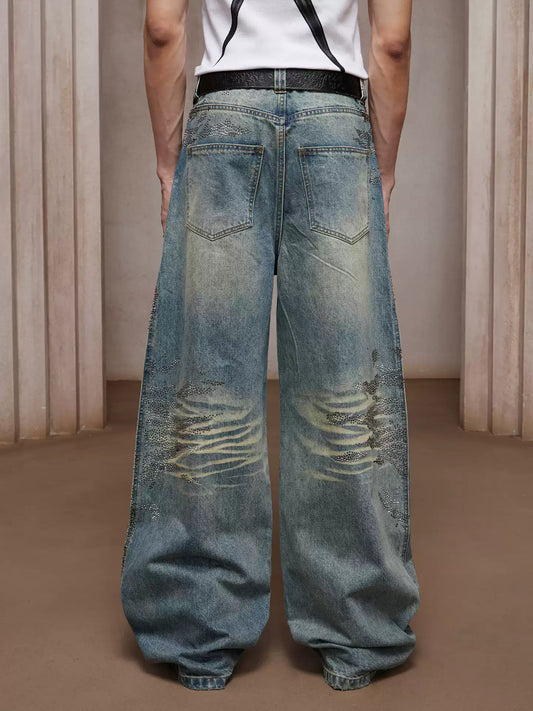 28K Crystal-Studded Dual-Wash A-Line Denim(mud)