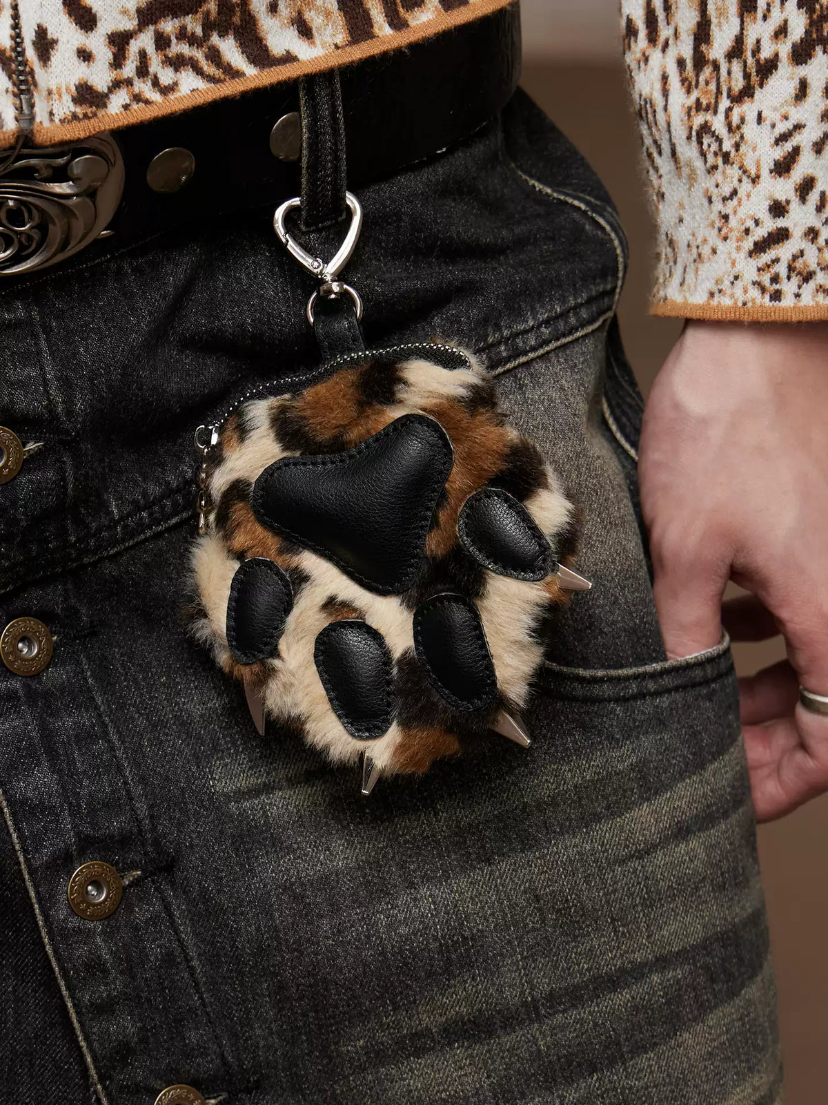 Faux Fur Leopard Paw Mini Bag