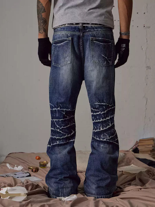 Knee Crease Washed Flared Jeans