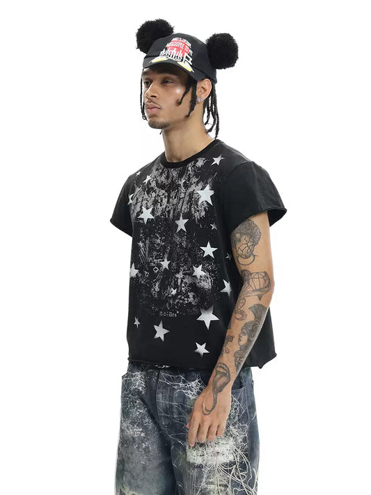 Faded Grunge "DND4DES" Distressed Full Star Vintage Print Tee