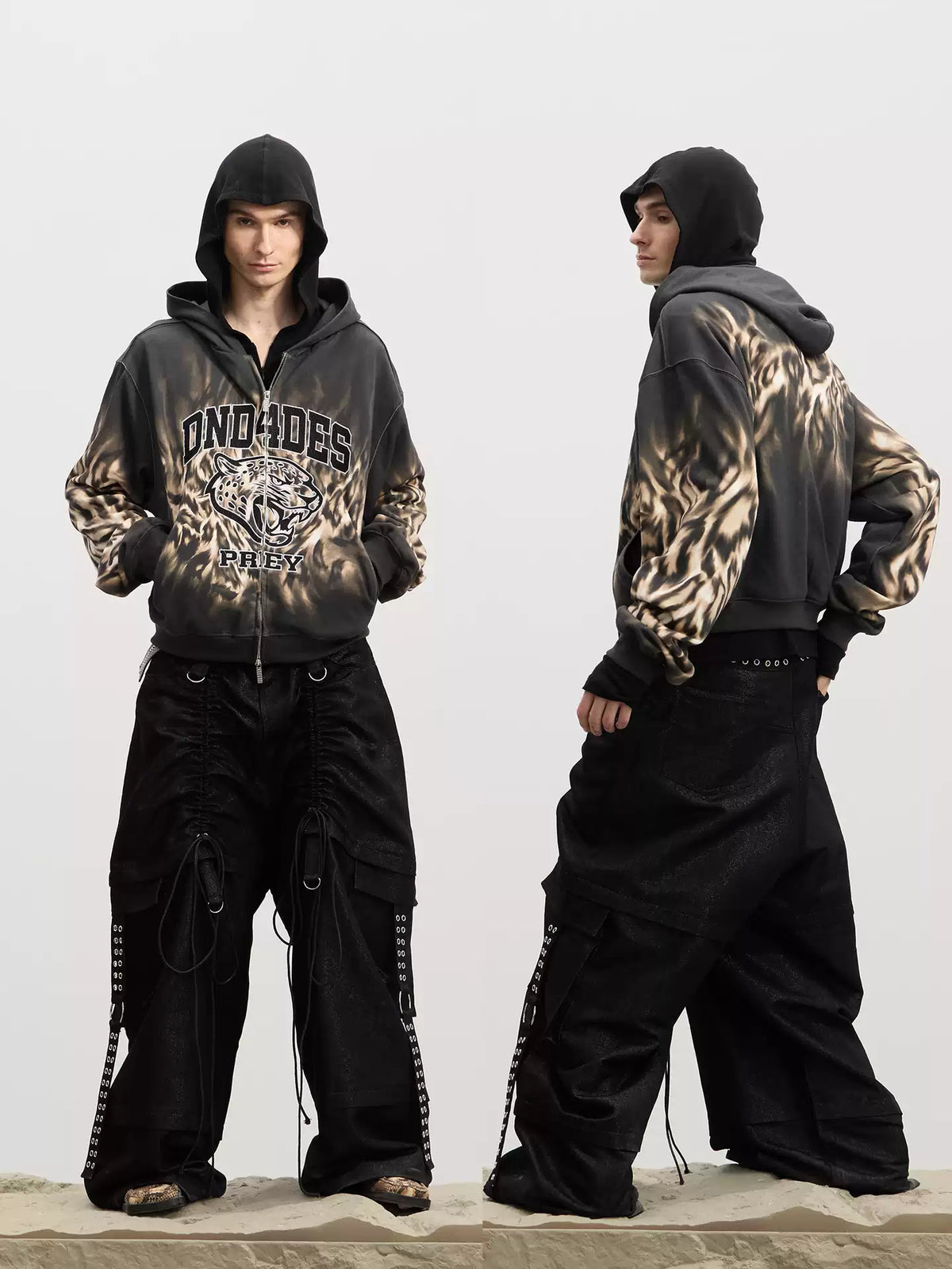 Coated Drawstring Ruched Cargo Pants