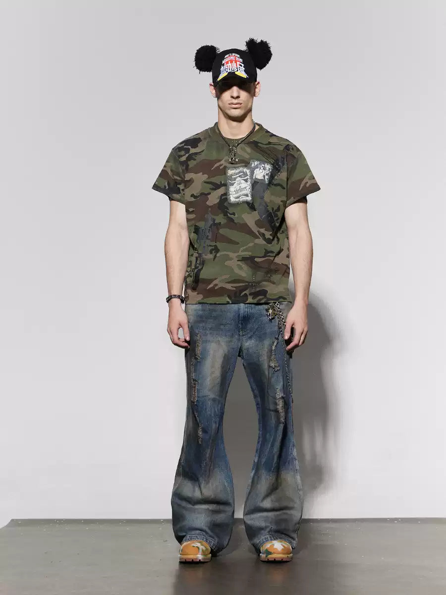 Graffiti Camo Rivet Cross T-Shirt