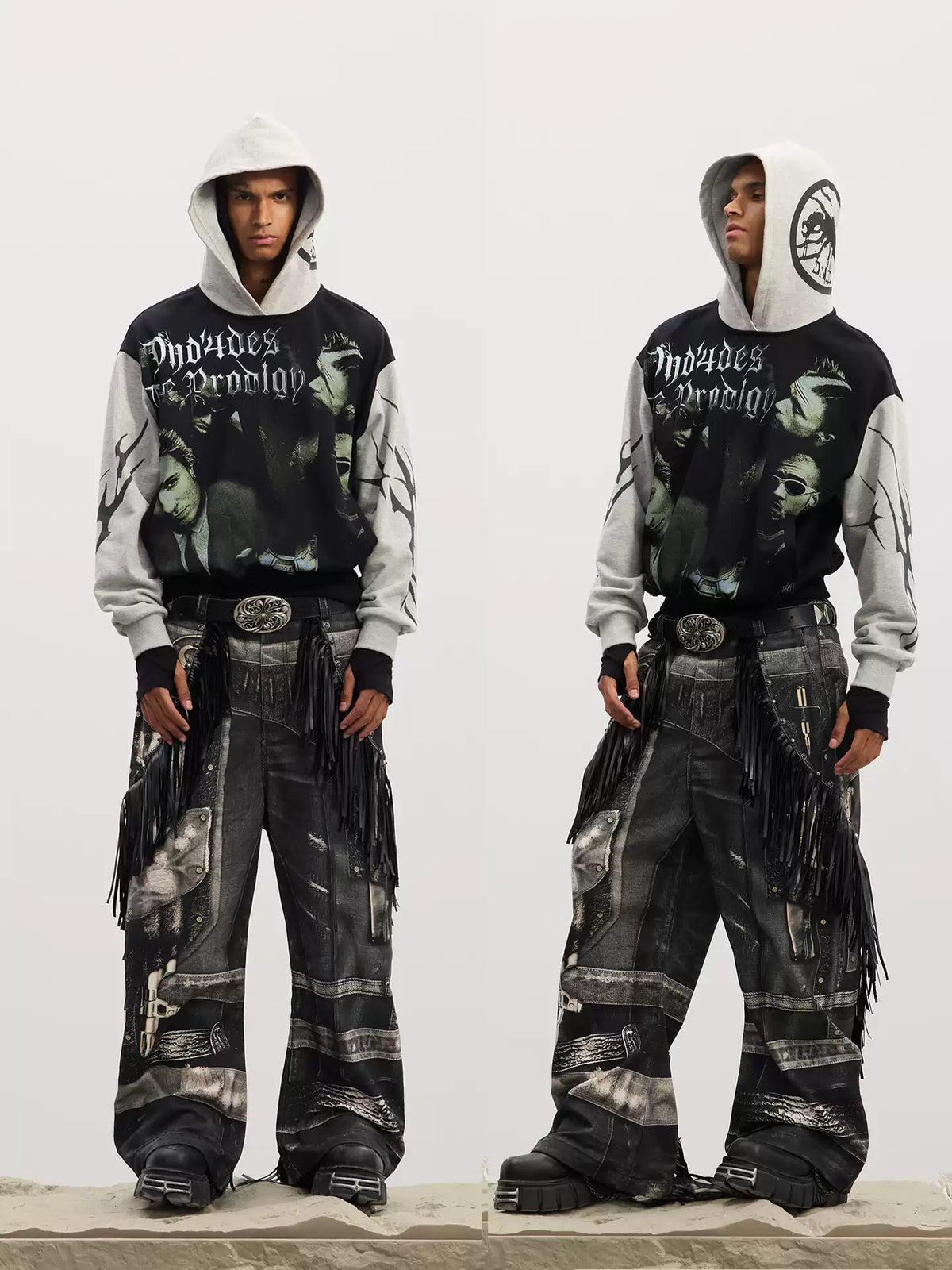Gothic Rockstar Patchwork Graphic Hoodie
