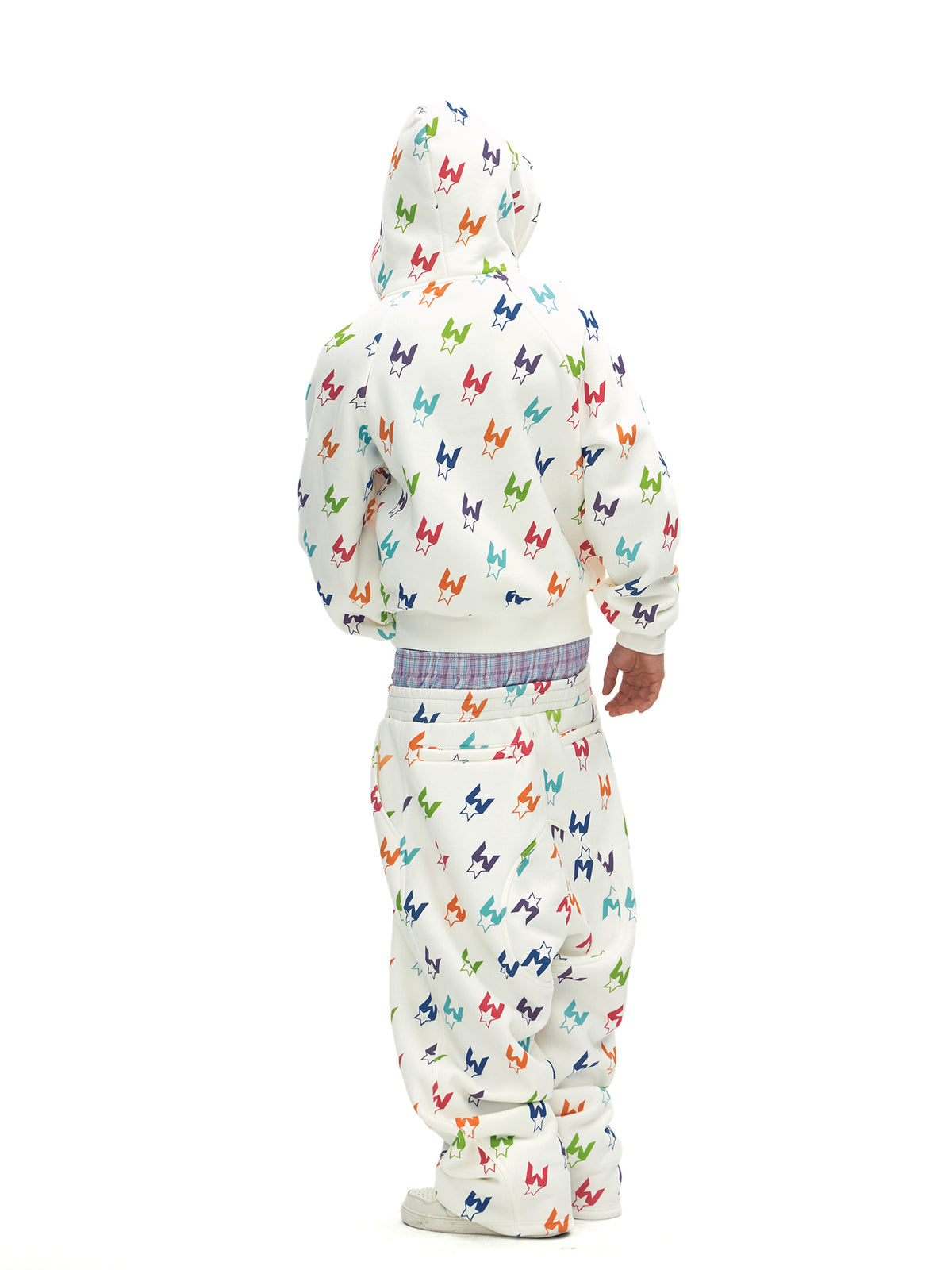 Multicolor Houndstooth Zip-Up Hoodie & Double-Waist Sweatpants