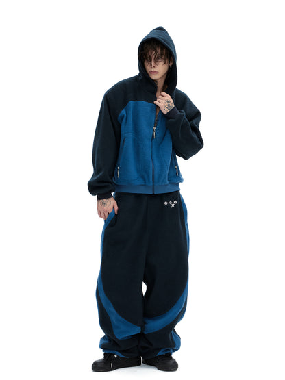 Colorblock Fleece Zip-Up Hoodie & Wide-Leg Sweatpants