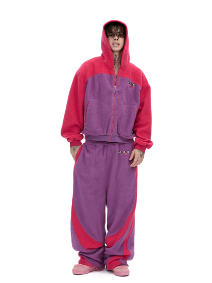 Colorblock Fleece Zip-Up Hoodie & Wide-Leg Sweatpants