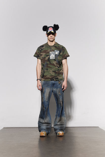 Distressed Dusty Flared Jeans