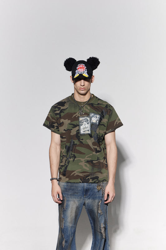 Graffiti Camo Rivet Cross T-Shirt