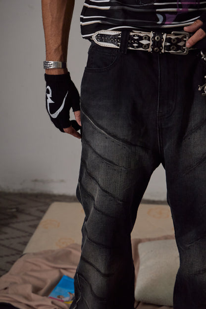 Scratch Marks Distressed Flared Jeans