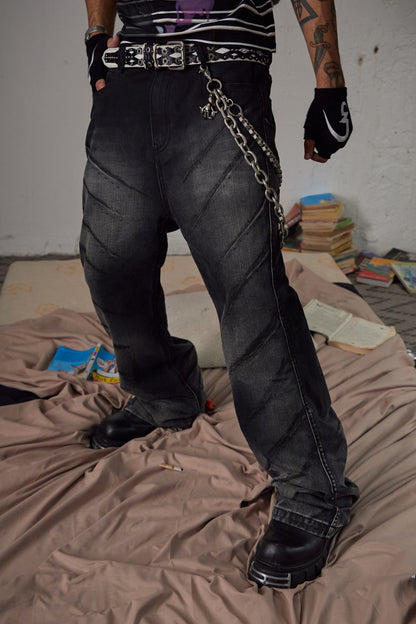 Scratch Marks Distressed Flared Jeans