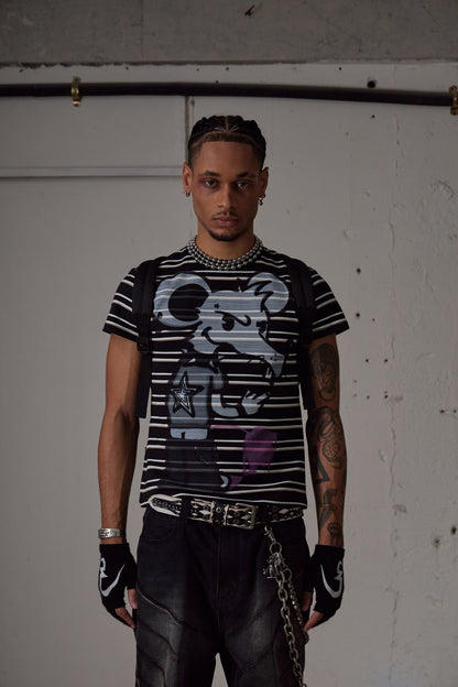 Rat Graffiti Striped Tight T-Shirt