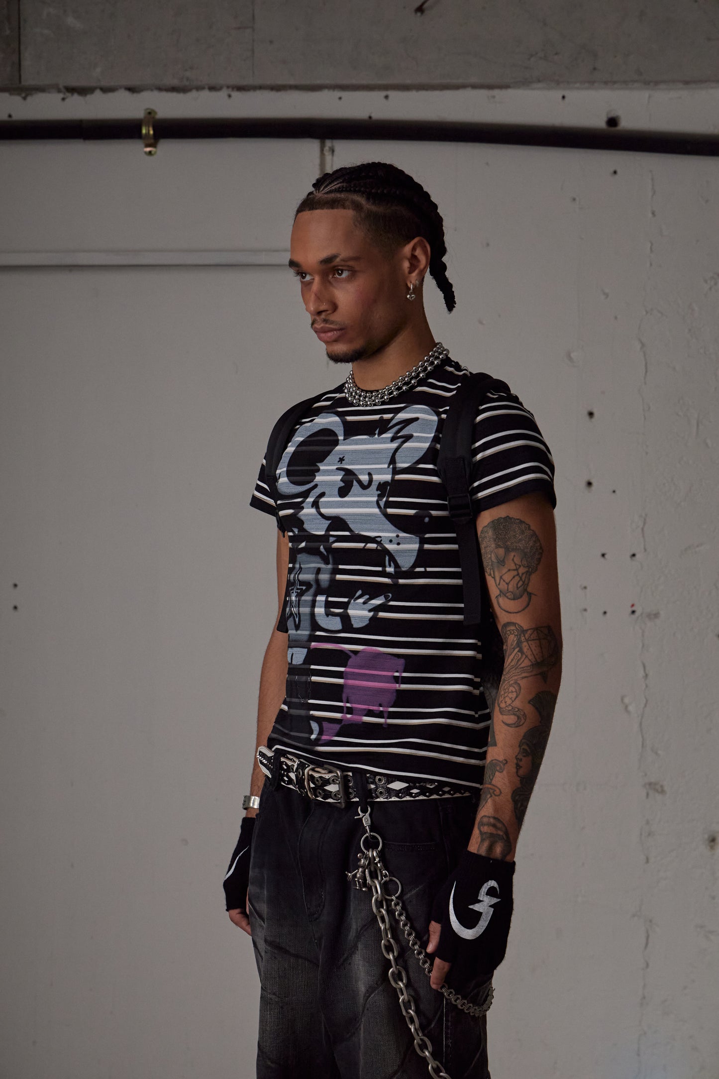 Rat Graffiti Striped Tight T-Shirt