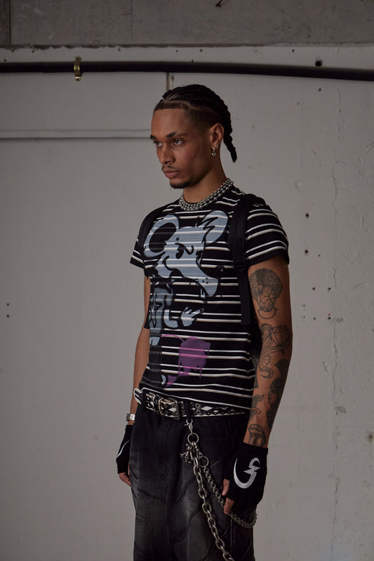 Rat Graffiti Striped Tight T-Shirt
