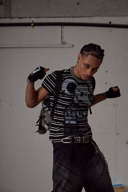 Rat Graffiti Striped Tight T-Shirt