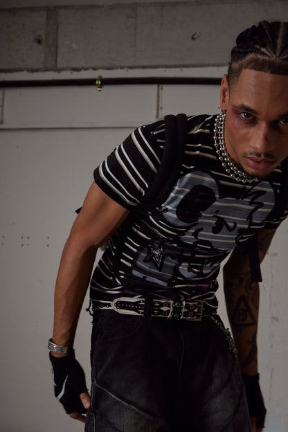 Rat Graffiti Striped Tight T-Shirt