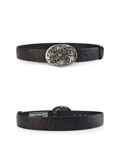 Chrome Acanthus Carved Leather Belt
