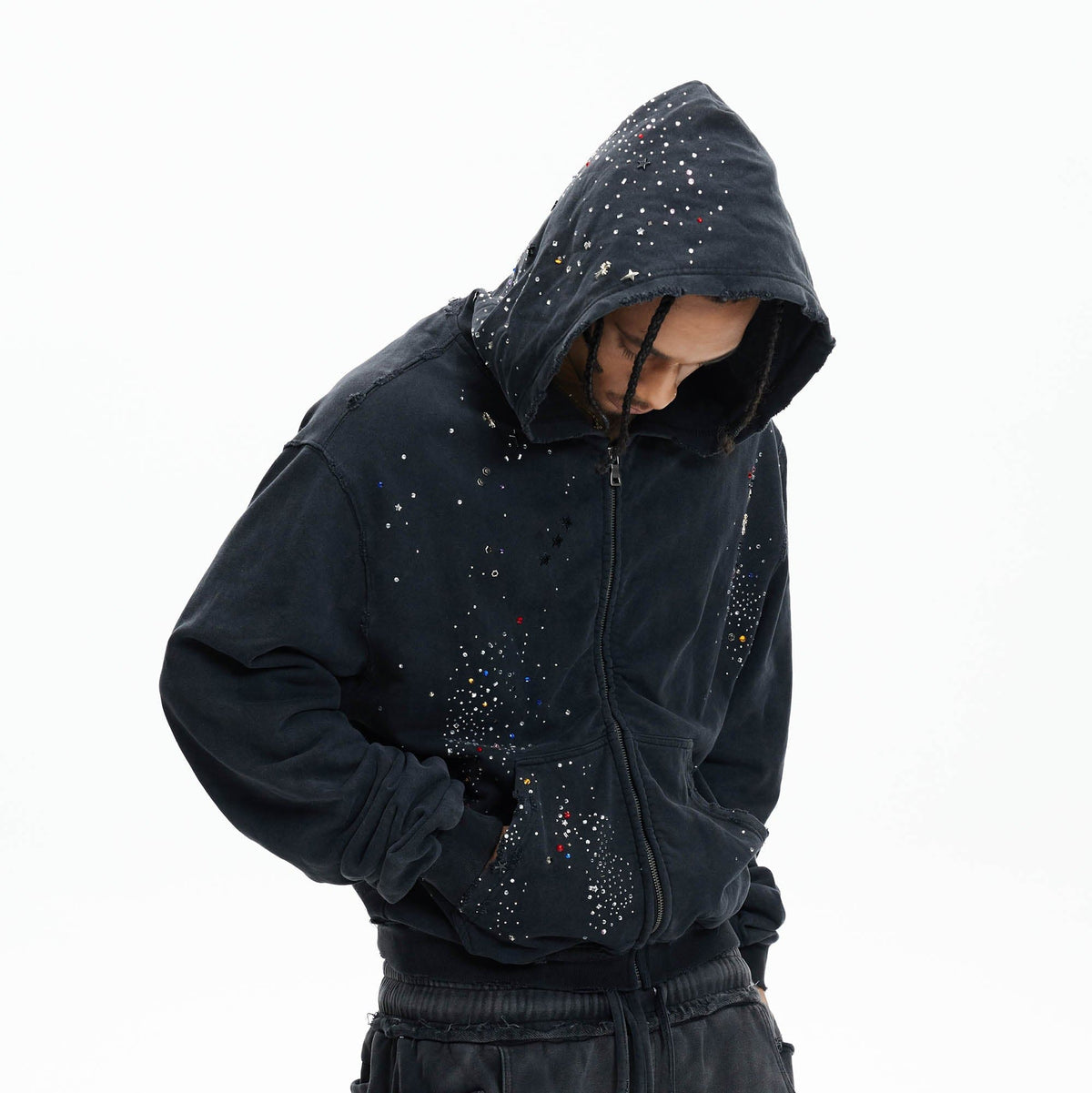 Rhinestone Washed Distressed Sweatshirt - image 7 of 8