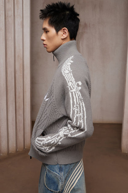 Riff Aran Cable Knit High-Neck Zip-Up Jacket