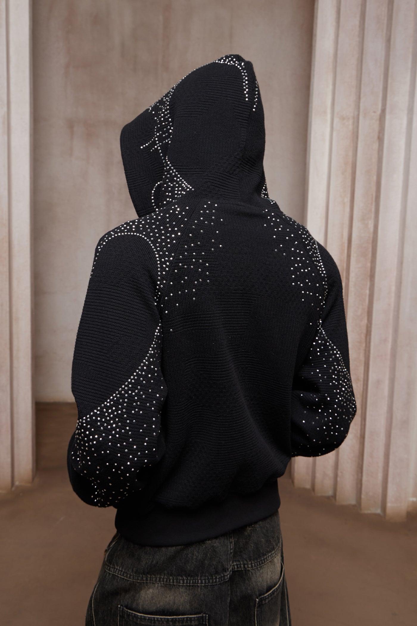 Dreamcore Rhinestone Heart Hands Waffle Zip-Up Hoodie Jacket