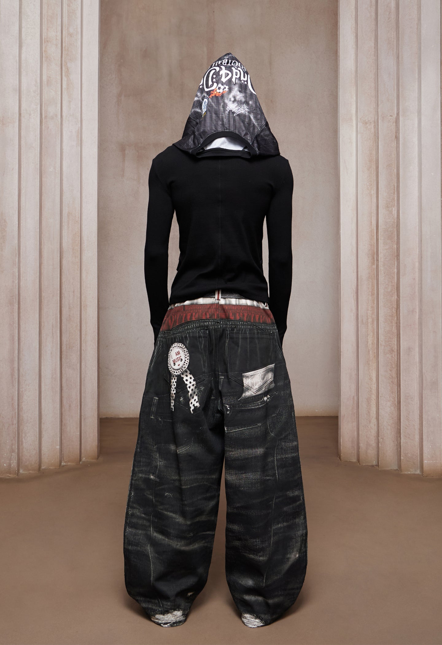 Trompe-l’œil Sports-Layered Printed Baggy Jeans