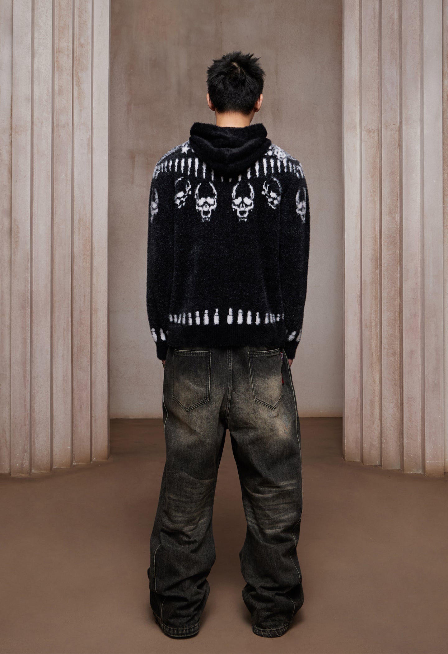 Faux Mink Skull & Bullet Zip-Up Hooded Jacket