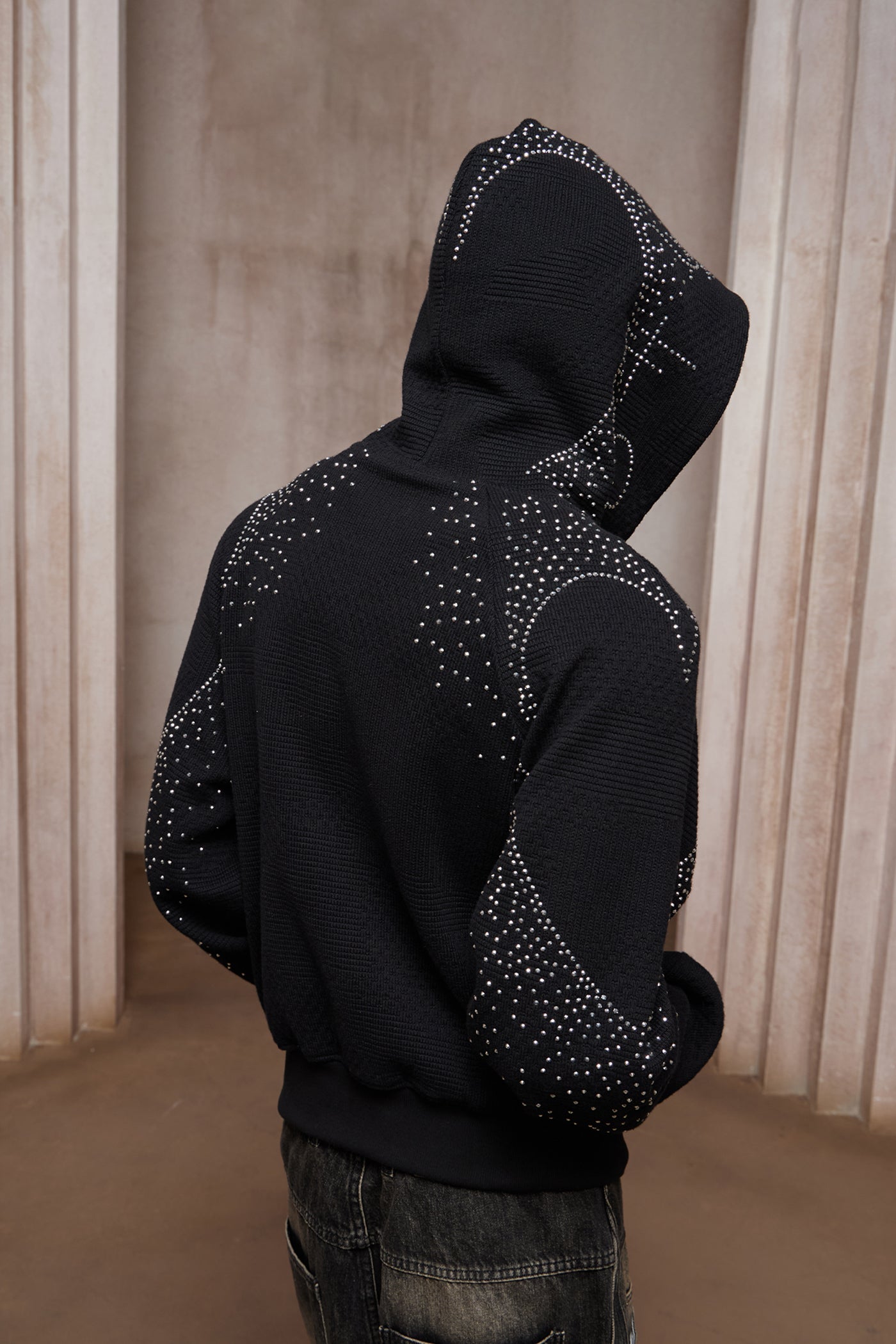 Dreamcore Rhinestone Heart Hands Waffle Zip-Up Hoodie Jacket