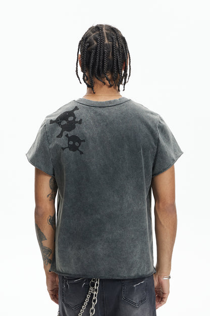 Multi Skulls Distressed Rolled Sleeve Tee