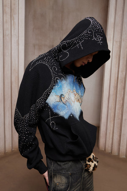 Dreamcore Rhinestone Heart Hands Waffle Zip-Up Hoodie Jacket
