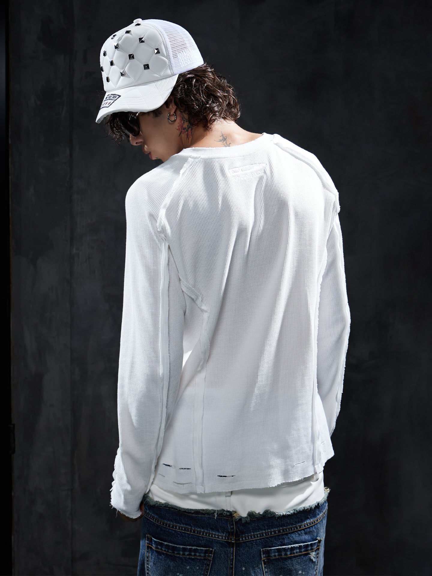 Distressed Deconstructed Waffle Long-Sleeve Tee