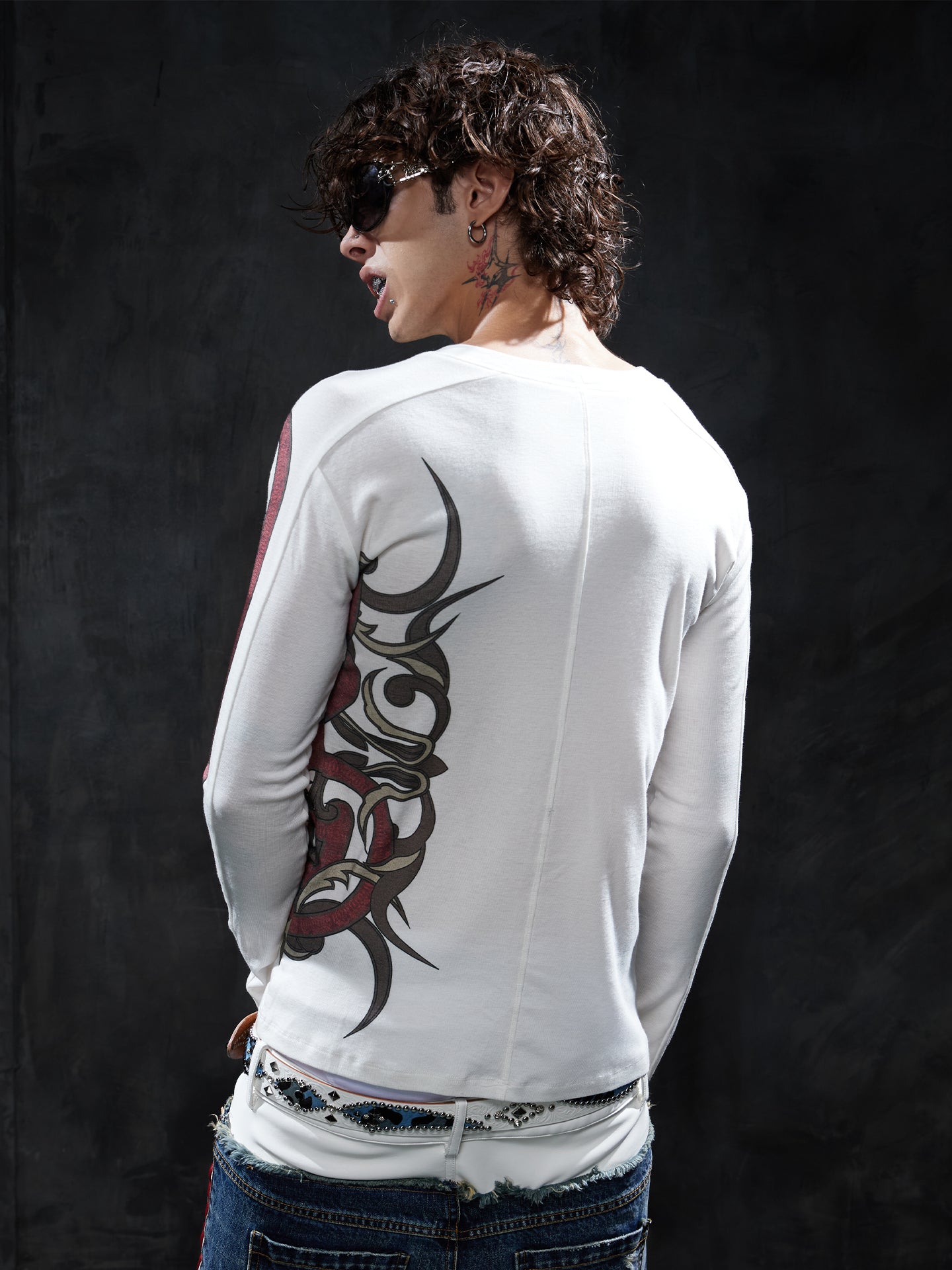 Tribal Snake Graphic Slim-Fit Long-Sleeve Tee