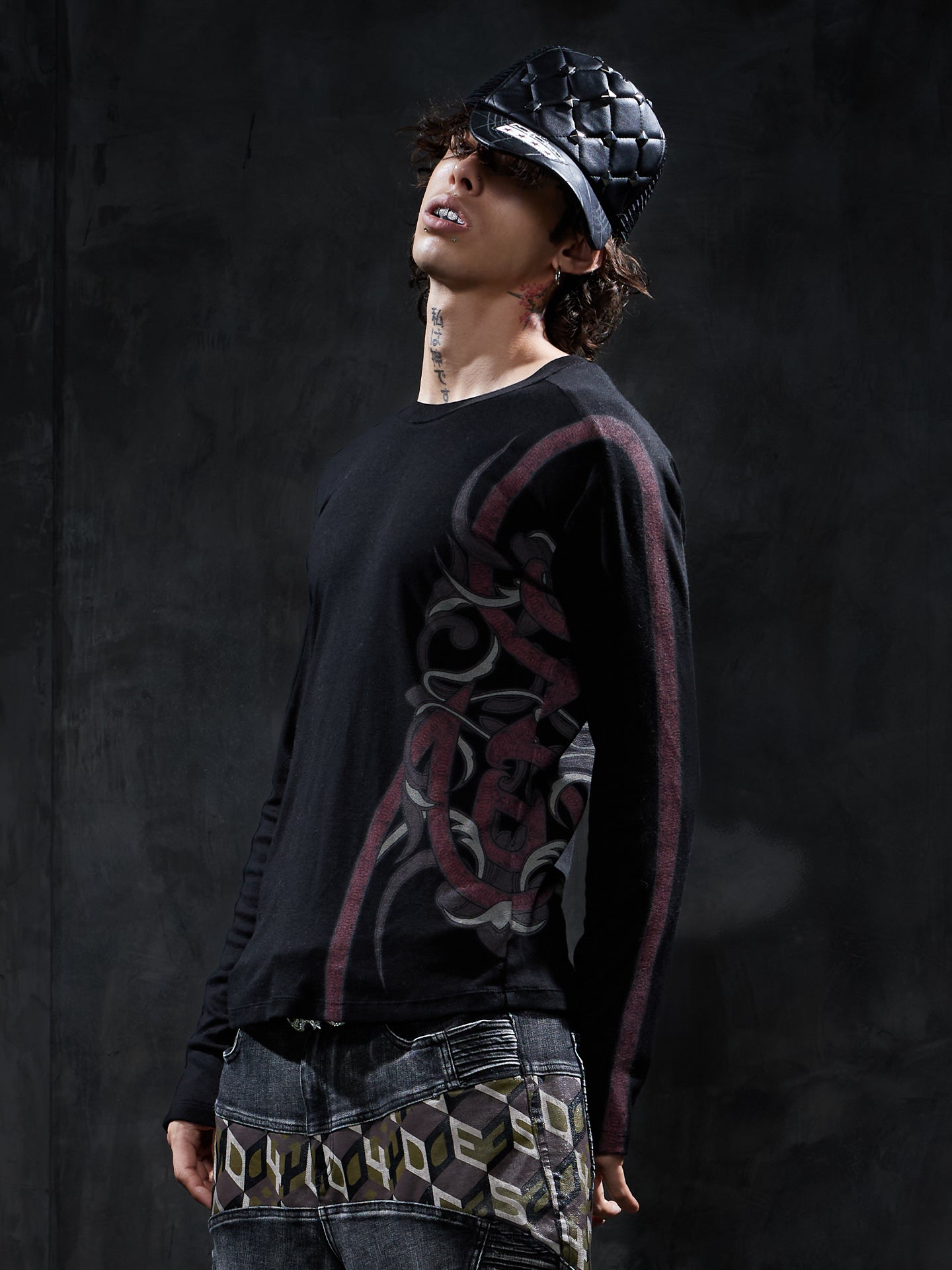 Tribal Snake Graphic Slim-Fit Long-Sleeve Tee