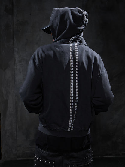 Dark Studded Tongue Graphic Oversized Zip-Up Hoodie