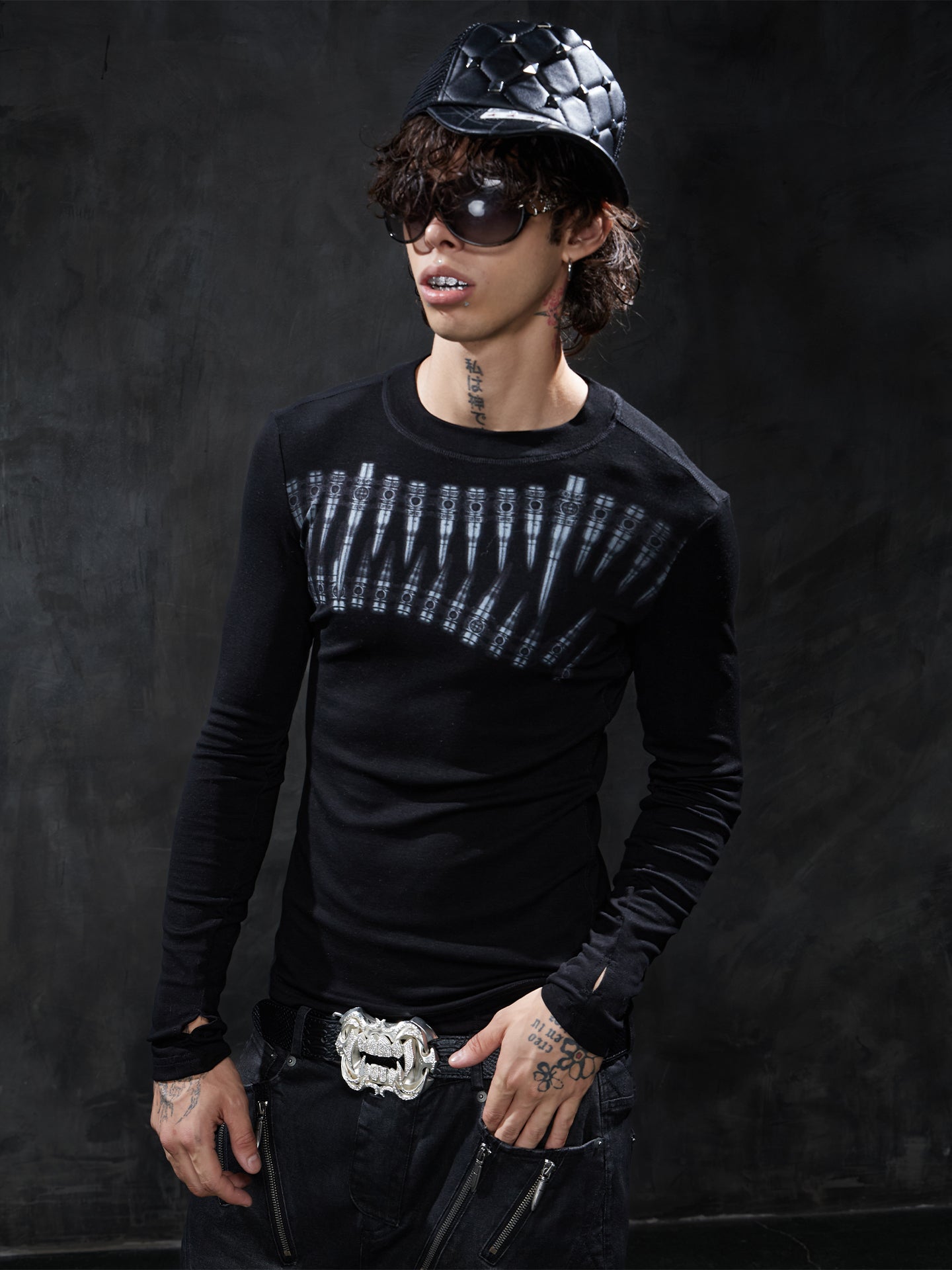 Bullet Graphic Gothic Slim-Fit Long-Sleeve Tee