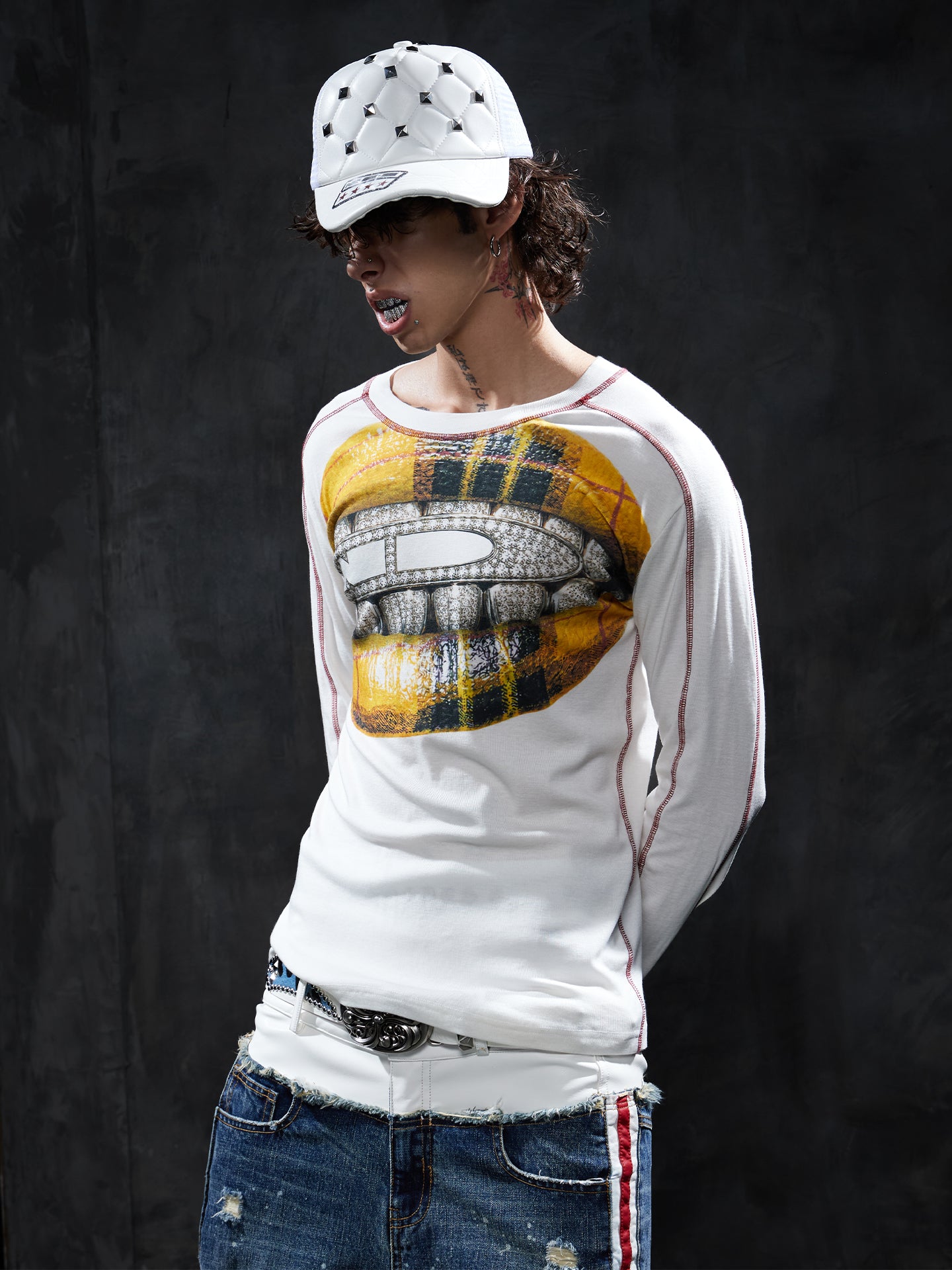 Plaid Grillz Graphic Slim-Fit Long-Sleeve Tee