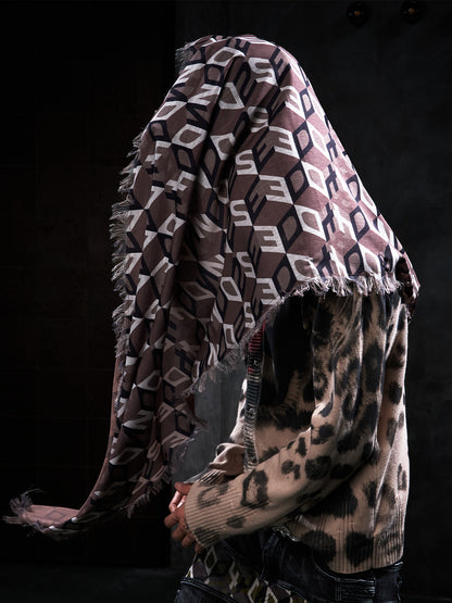 Monogram Logo Print Fringed Long Scarf