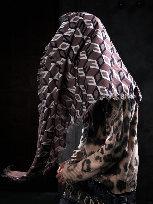 Monogram Logo Print Fringed Long Scarf