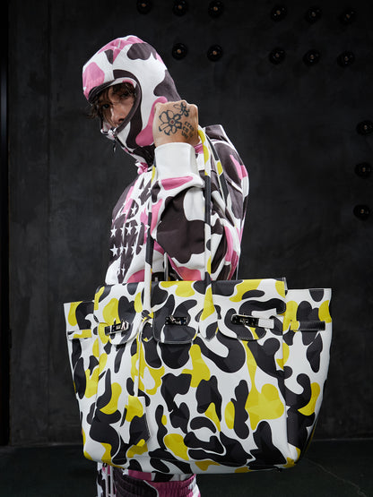 Camo Print Metal Buckle Oversized Tote Bag