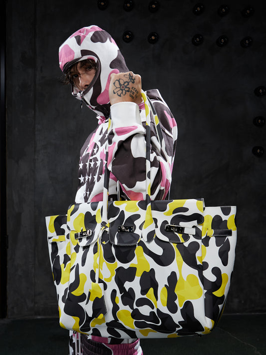 Camo Print Metal Buckle Oversized Tote Bag