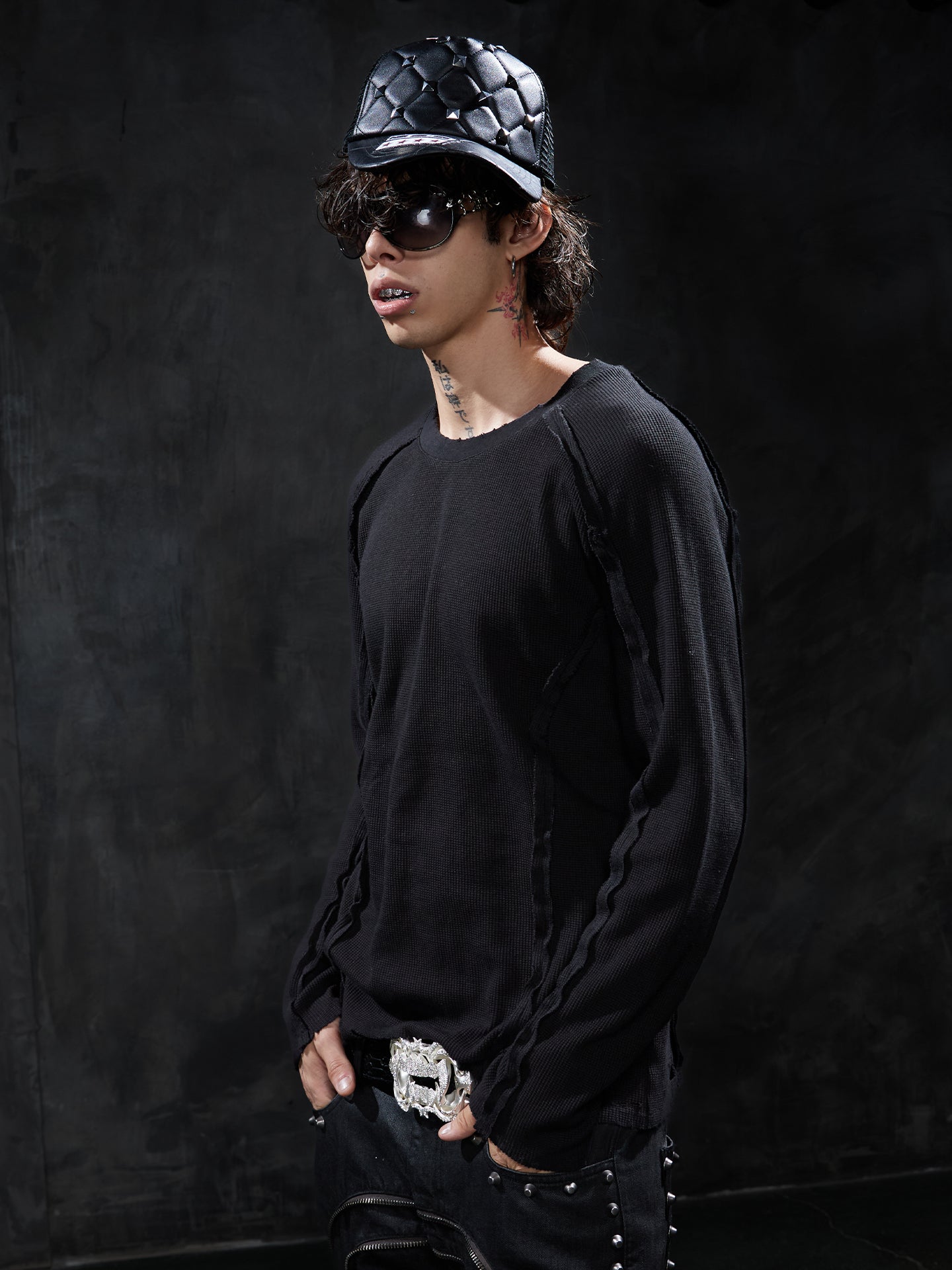 Distressed Deconstructed Waffle Long-Sleeve Tee