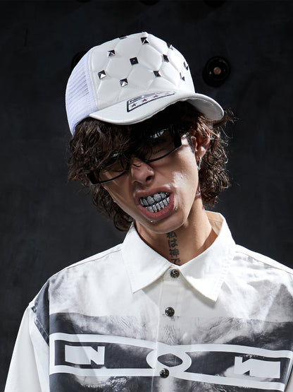 Punk Studded Quilted PU Trucker Cap