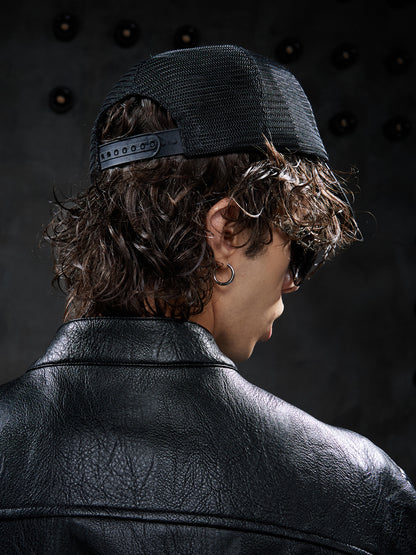 Punk Studded Quilted PU Trucker Cap