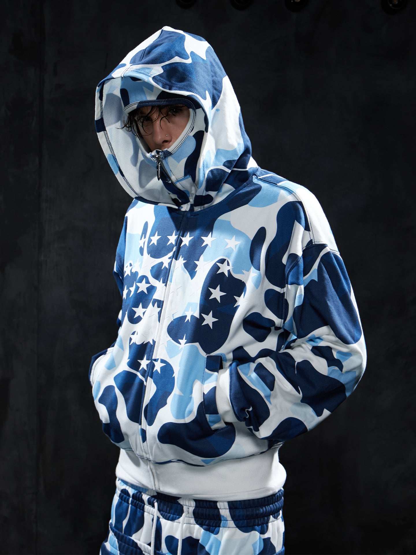 Star Camo Face Mask Zip-Up Hoodie