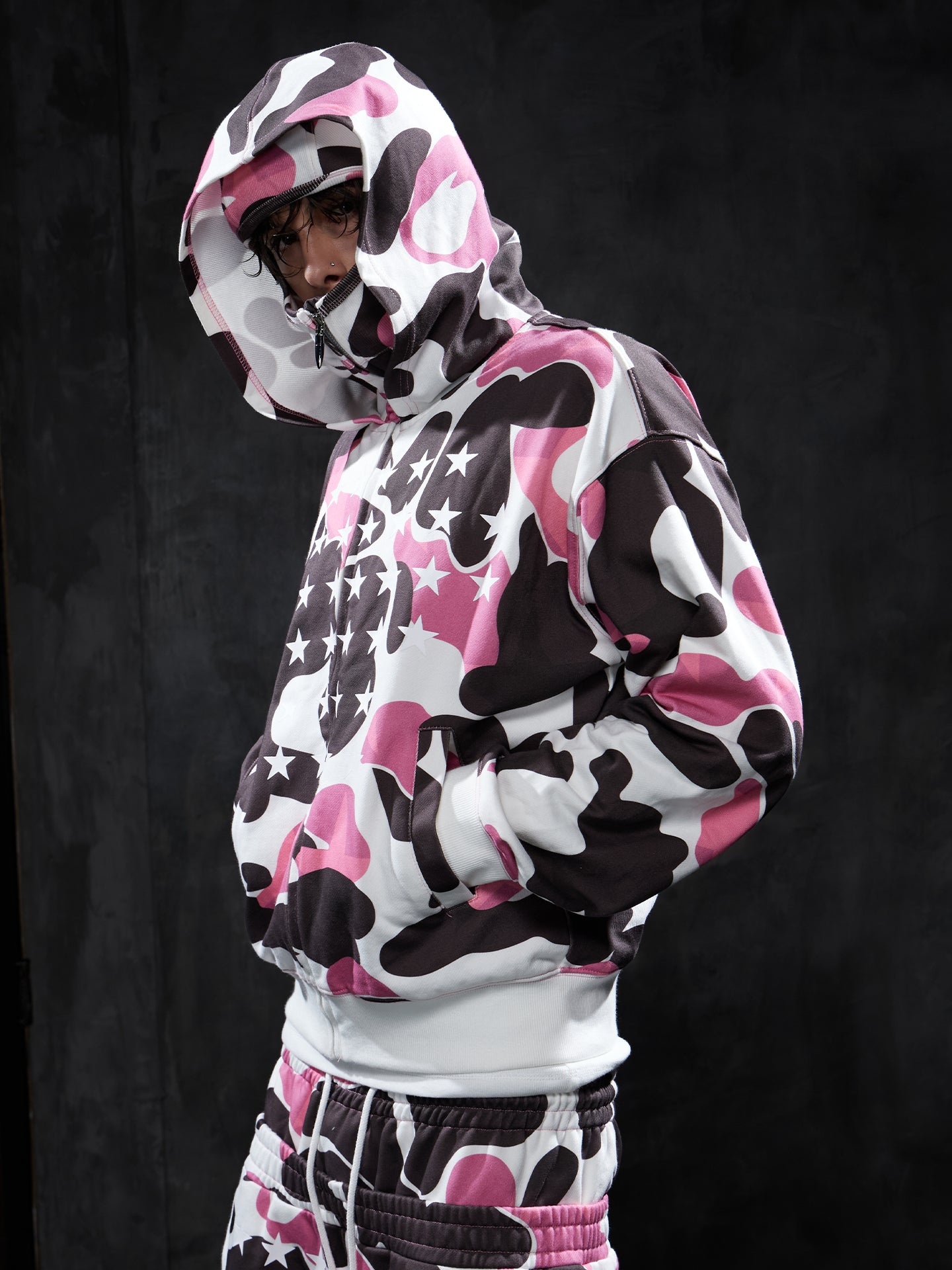 Star Camo Face Mask Zip-Up Hoodie