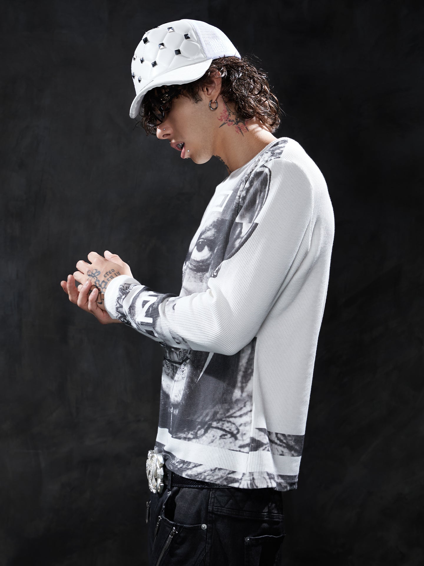 Y2K Portrait Graphic Waffle Long-Sleeve Tee