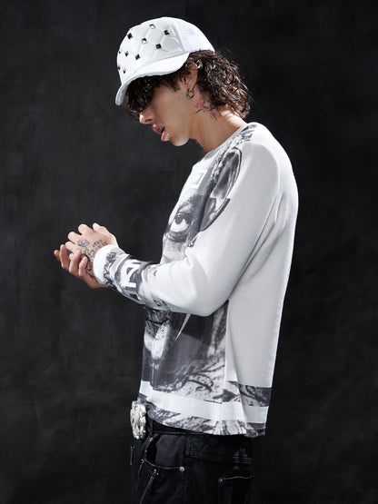 Y2K Portrait Graphic Waffle Long-Sleeve Tee
