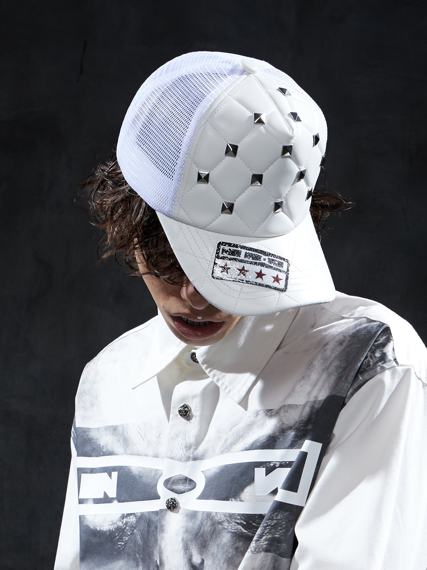 Punk Studded Quilted PU Trucker Cap