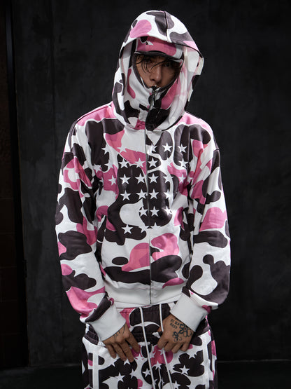 Star Camo Face Mask Zip-Up Hoodie