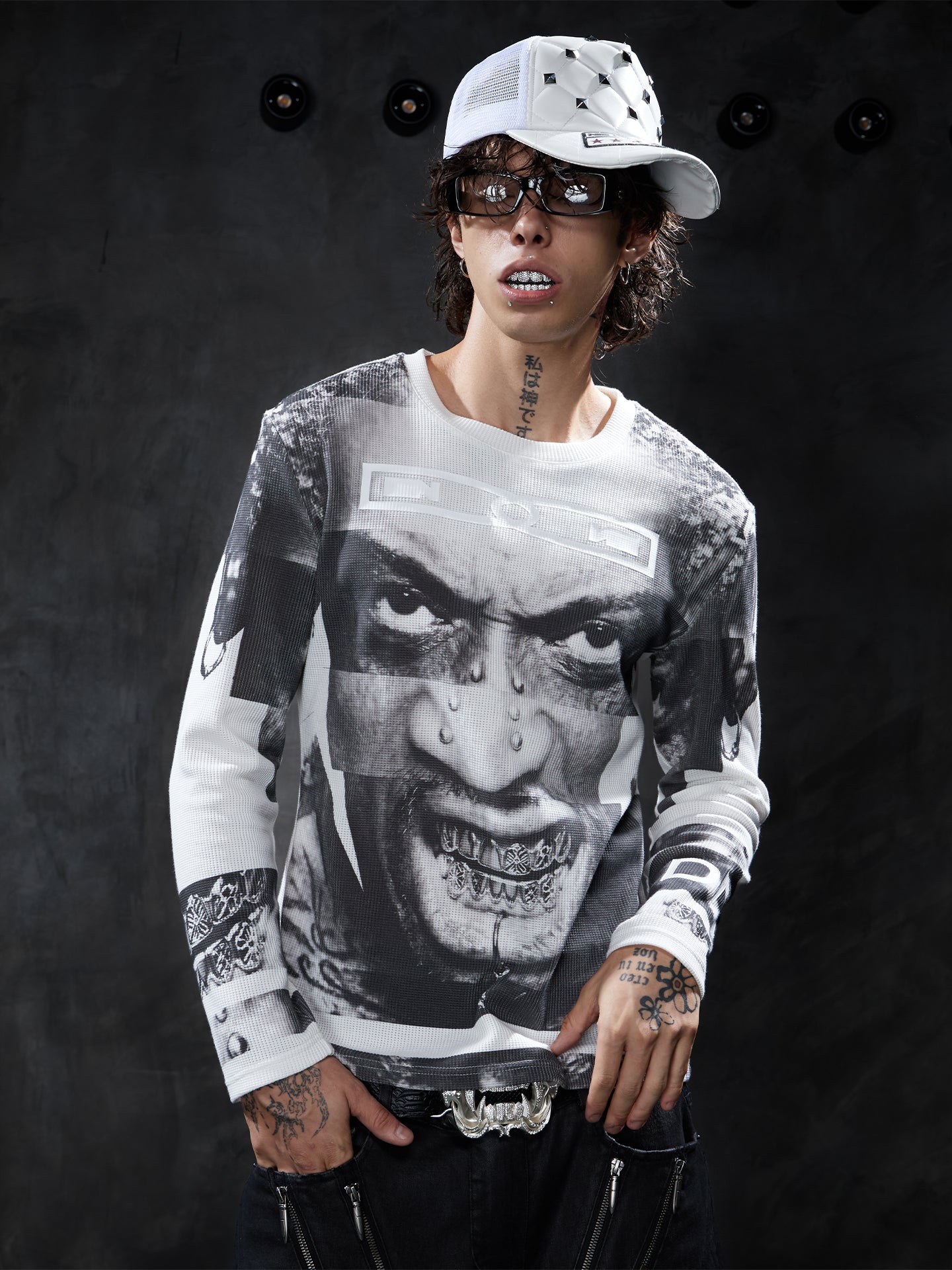 Y2K Portrait Graphic Waffle Long-Sleeve Tee