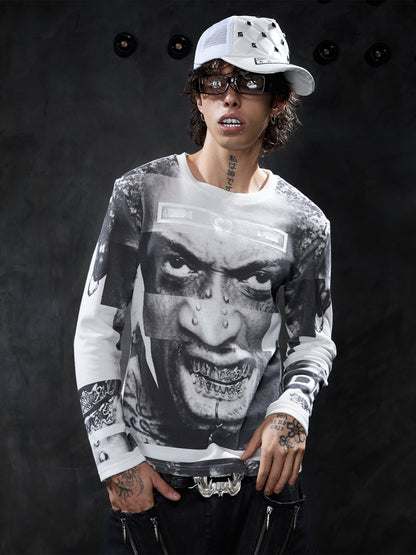 Y2K Portrait Graphic Waffle Long-Sleeve Tee